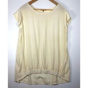 Humility Blouse Womens XL Cream Viscose Cap Sleeve Pleated Back Made in Italy